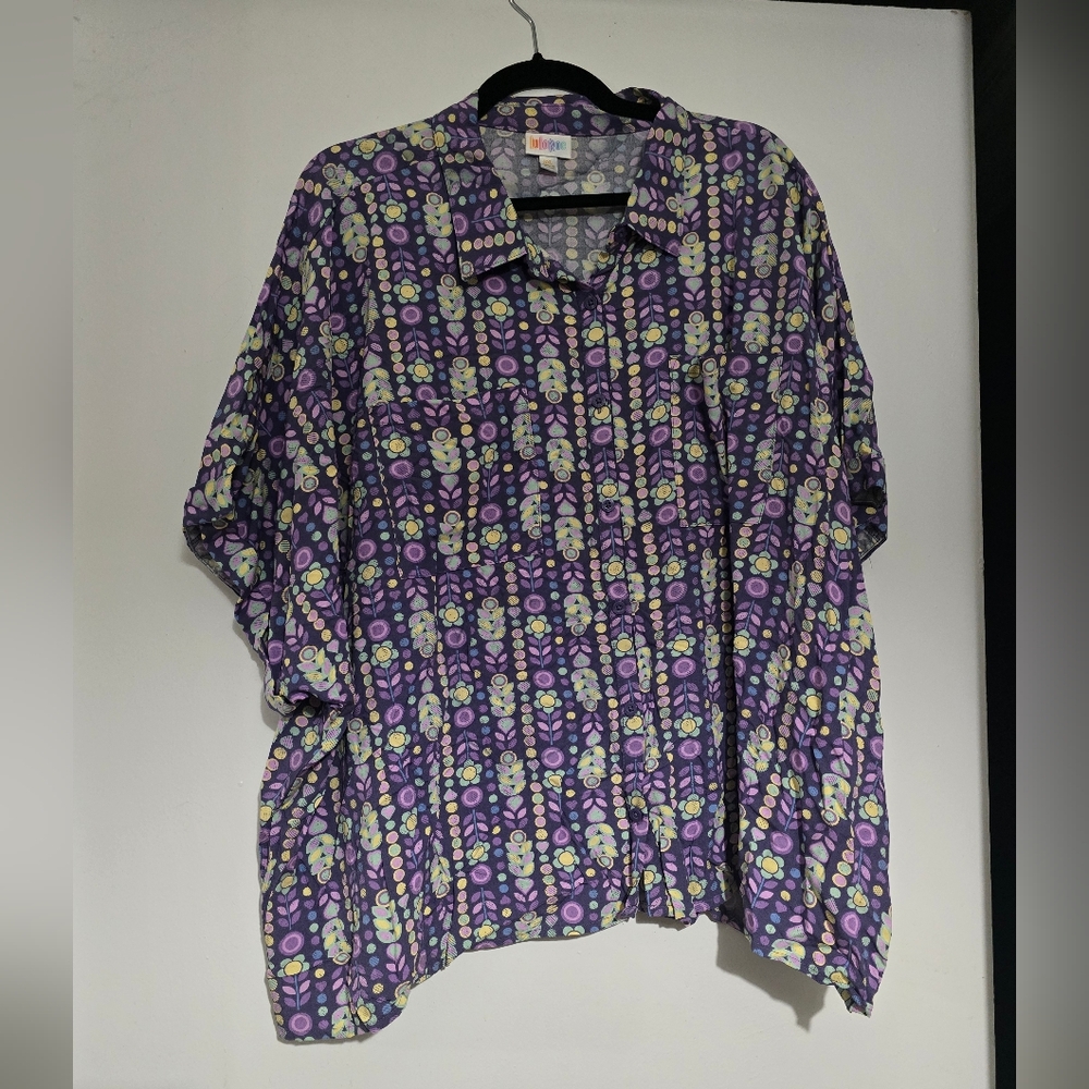 LuLaRoe Purple and White Relaxed Fit Button Down